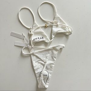 AEXAE Gathered Bikini Top in Chalk White G String Bikini Bottoms S